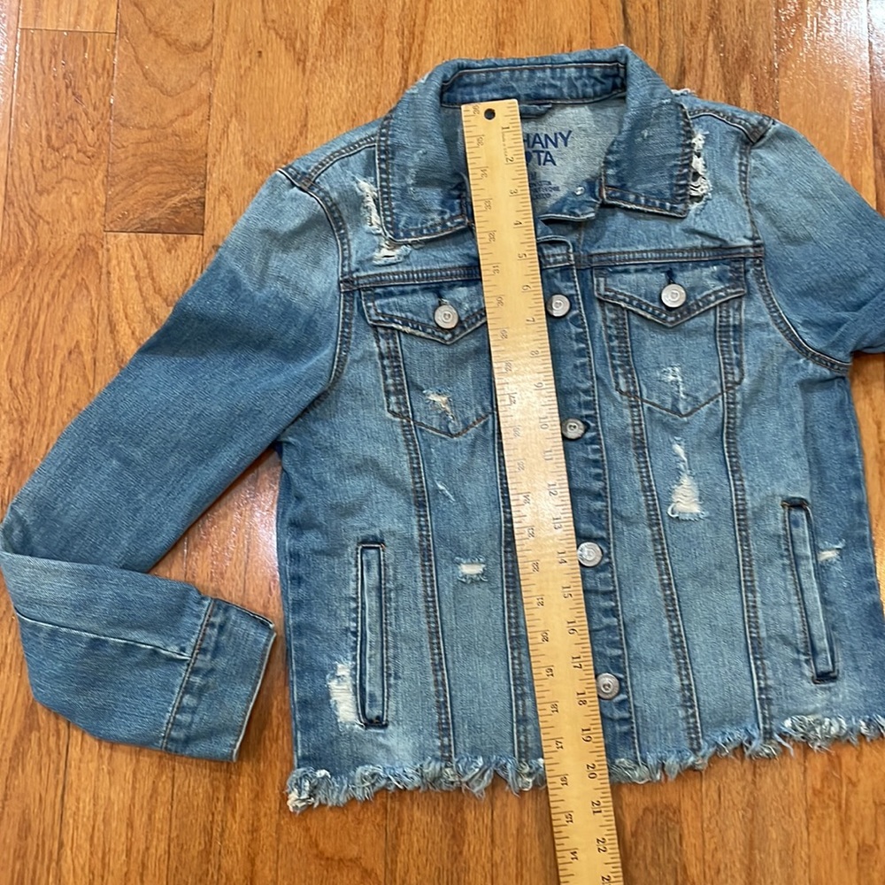 Bethany Mota 100% Cotton Size Medium Jean Jacket Punk Lives Frayed Hems Blue - Picture 7 of 14